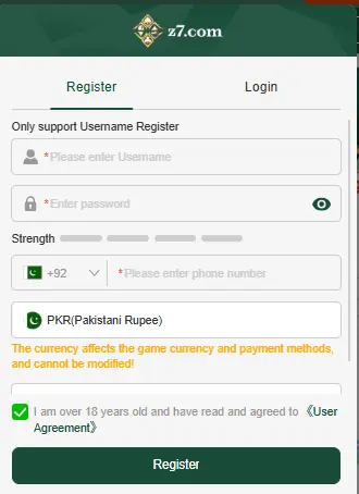 Z7 game registration interface complete the steps and start your earning.