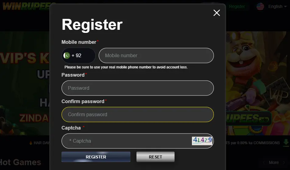 User registration interface of WinRupees Game for real money earning