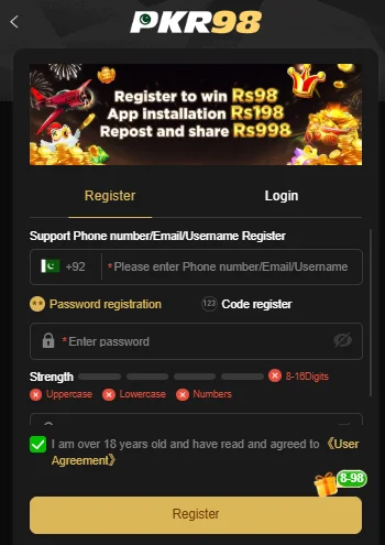 PKR98 game download login steps  